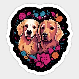 Golden Retriever Couple Valentine Sticker